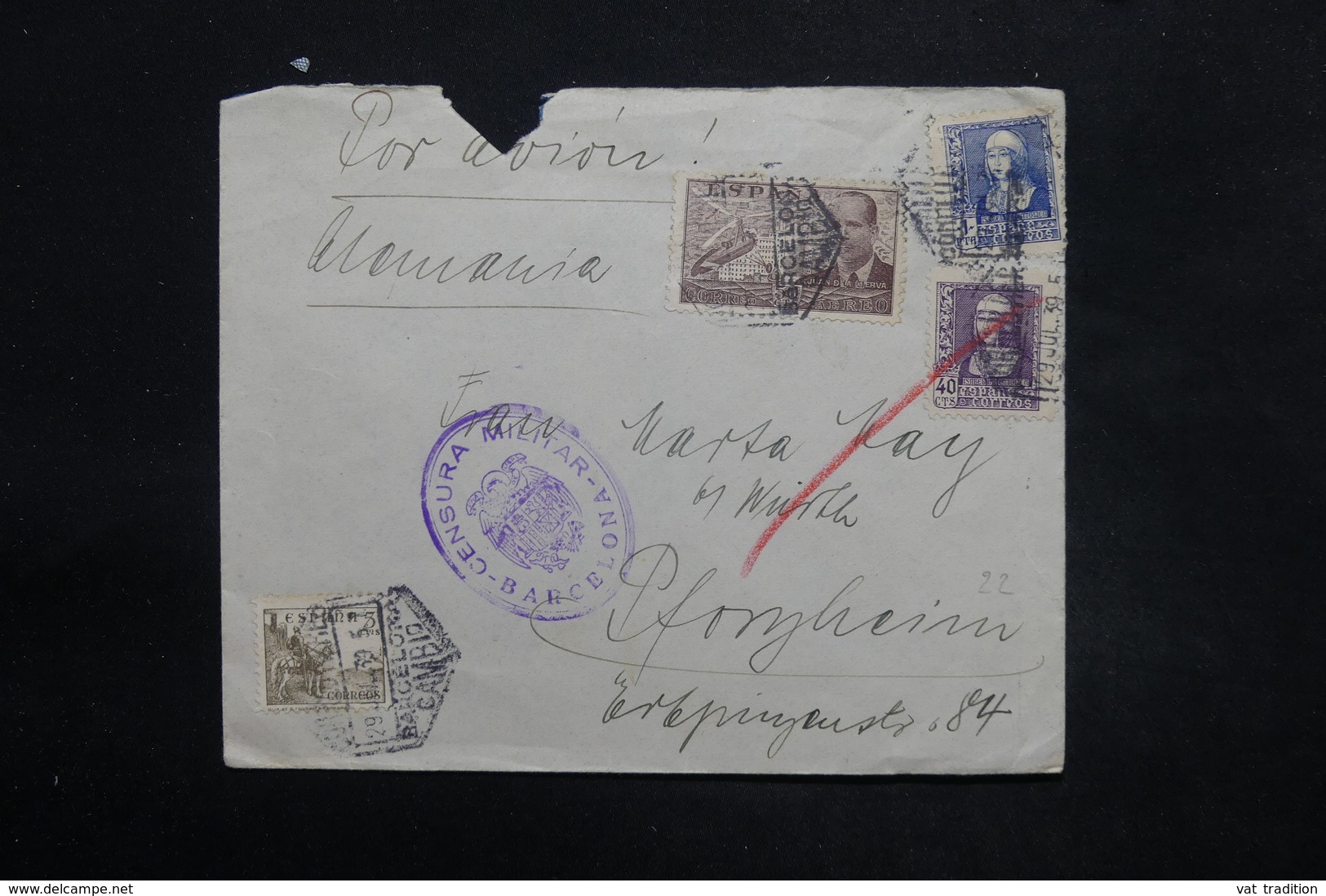 ESPAGNE - Enveloppe De Barcelone Pour L 'Allemagne En 1939 Avec Contrôle Postal Militaire - L 25305 - Marques De Censures Républicaines