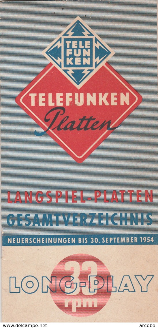 TELEFUNKEN PLATTEN , LANGSPIEL.PLATTEN GESAMTVERZEICHNIS 1954 - Accessories & Sleeves