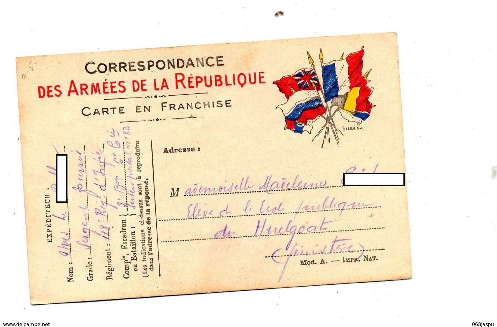 Carte Franchise Militaire Ecrite à Marraine Enfant De France - Lettres & Documents