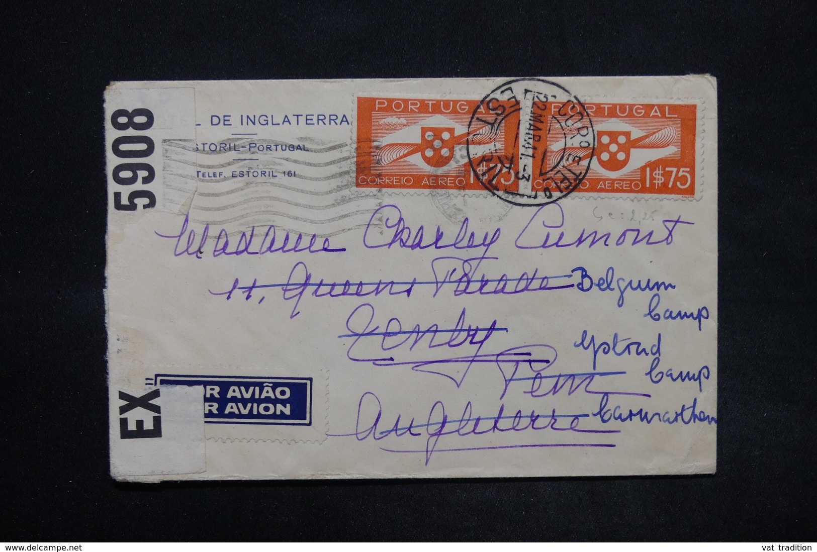 PORTUGAL - Enveloppe  De Estoril Pour Le Royaume Uni En 1941 Avec Contrôle Postal, Affranchissement Plaisant  - L 25309 - Lettres & Documents