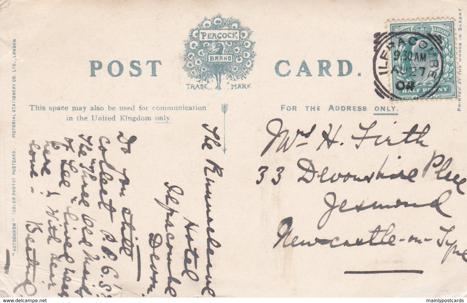 AO67 Lee, Old Post Office - 1904 Ilfracombe Squared Circle Postmark - Plymouth