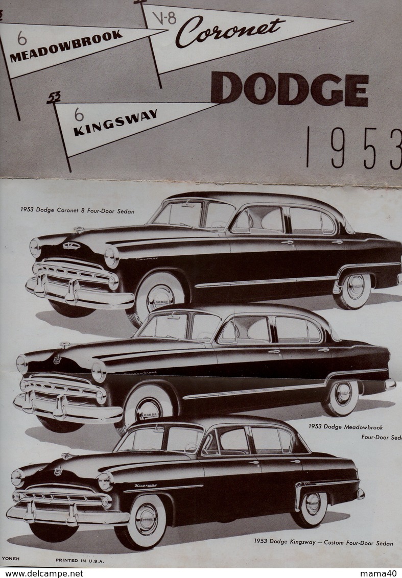 PROSPECTUS VOITURE - DODGE 1953 - CORONET - MEADOWBROOK - KINGSWAY - Voitures