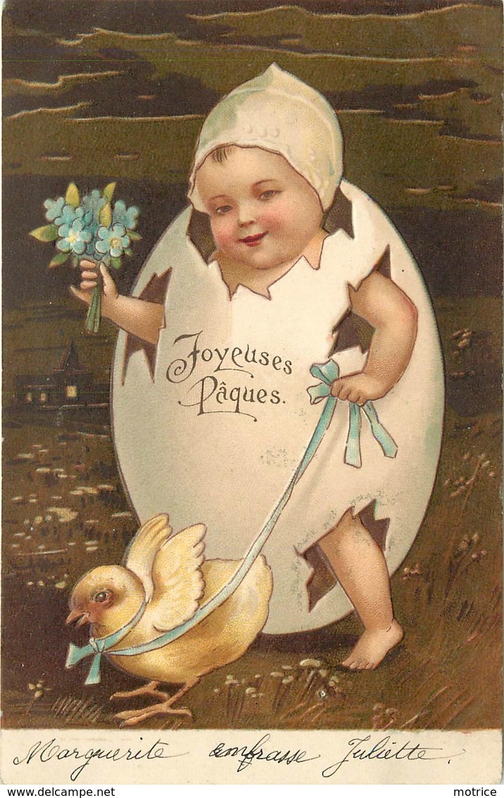 JOYEUSES PÂQUES - Enfant Et Poussin.(carte Gaufrée) - Pâques