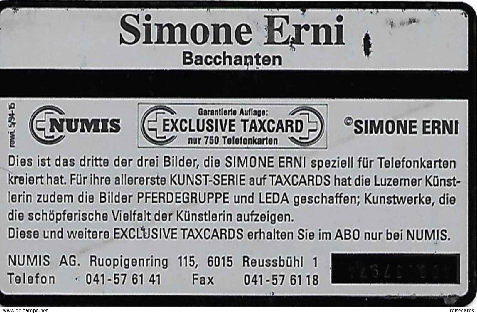 PTT P: KP-94/281C 406L Numis, Simone Erni "Bacchanten" - Schweiz