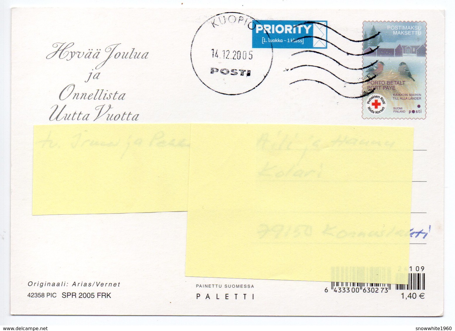 Postal Stationery RED CROSS Finland 2005 - CHRISTMAS - KERSTMAN / SANTA CLAUS - Postage Paid - Port Payé - ARIAS/VERNET - Postwaardestukken