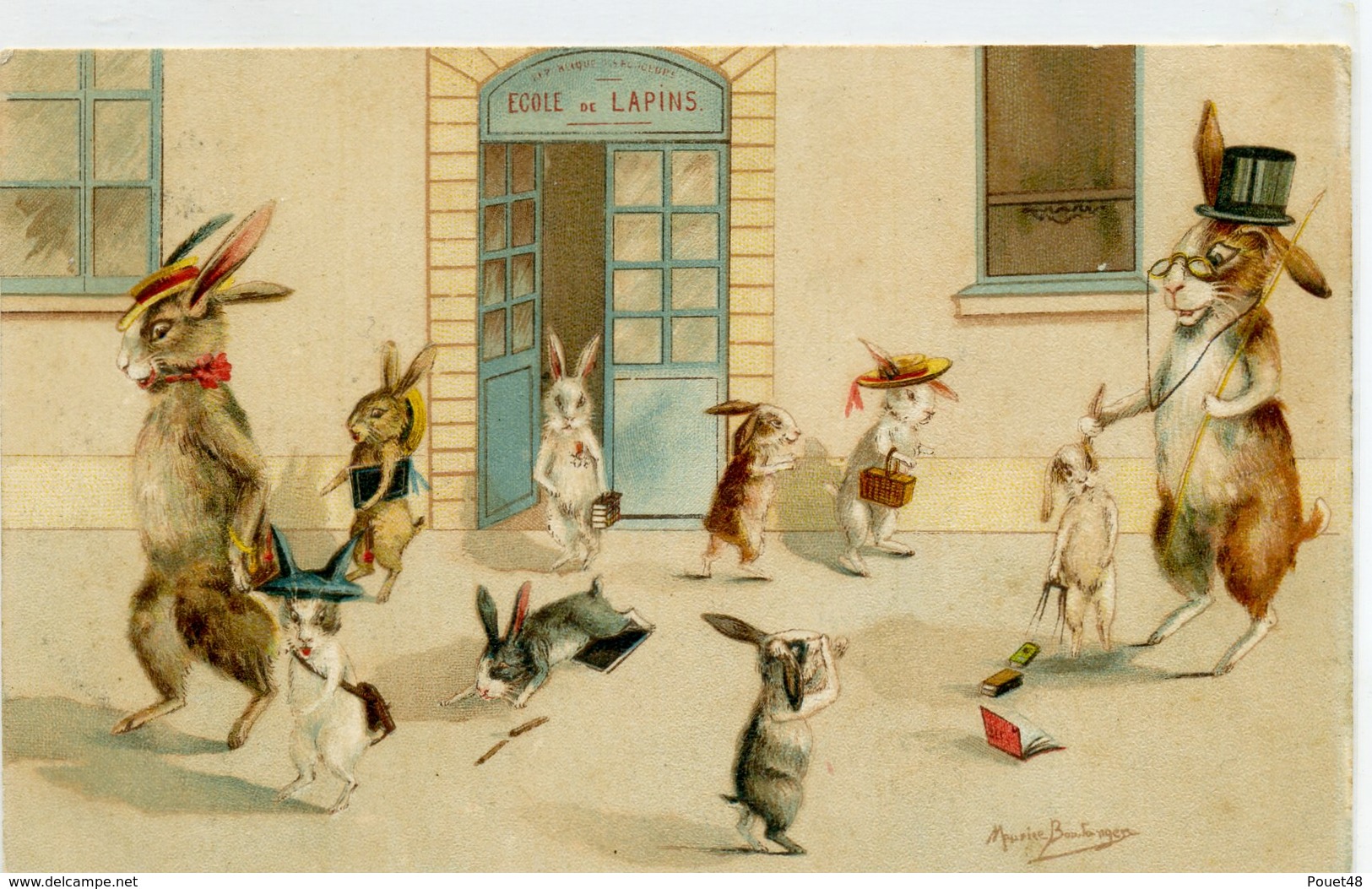 LAPIN HUMANISE - école De Lapins , Maître, élève - Illust : Maurice Boulanger - Autres & Non Classés