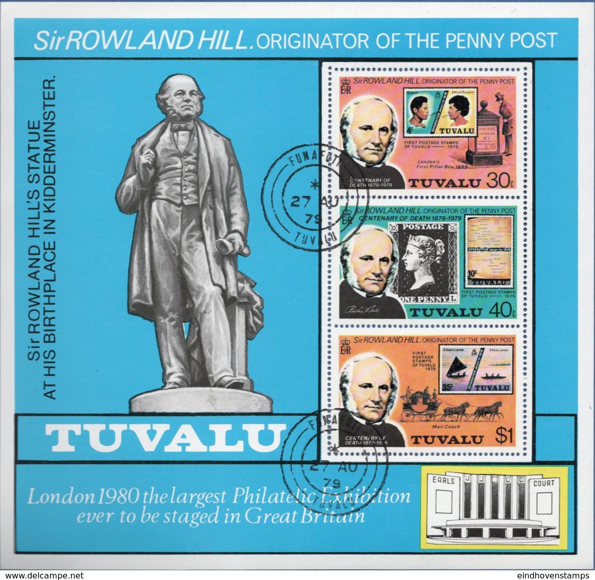 Tuvalu 1979 Rowland Hill Memorial Block Issue Cancelled - Rowland Hill