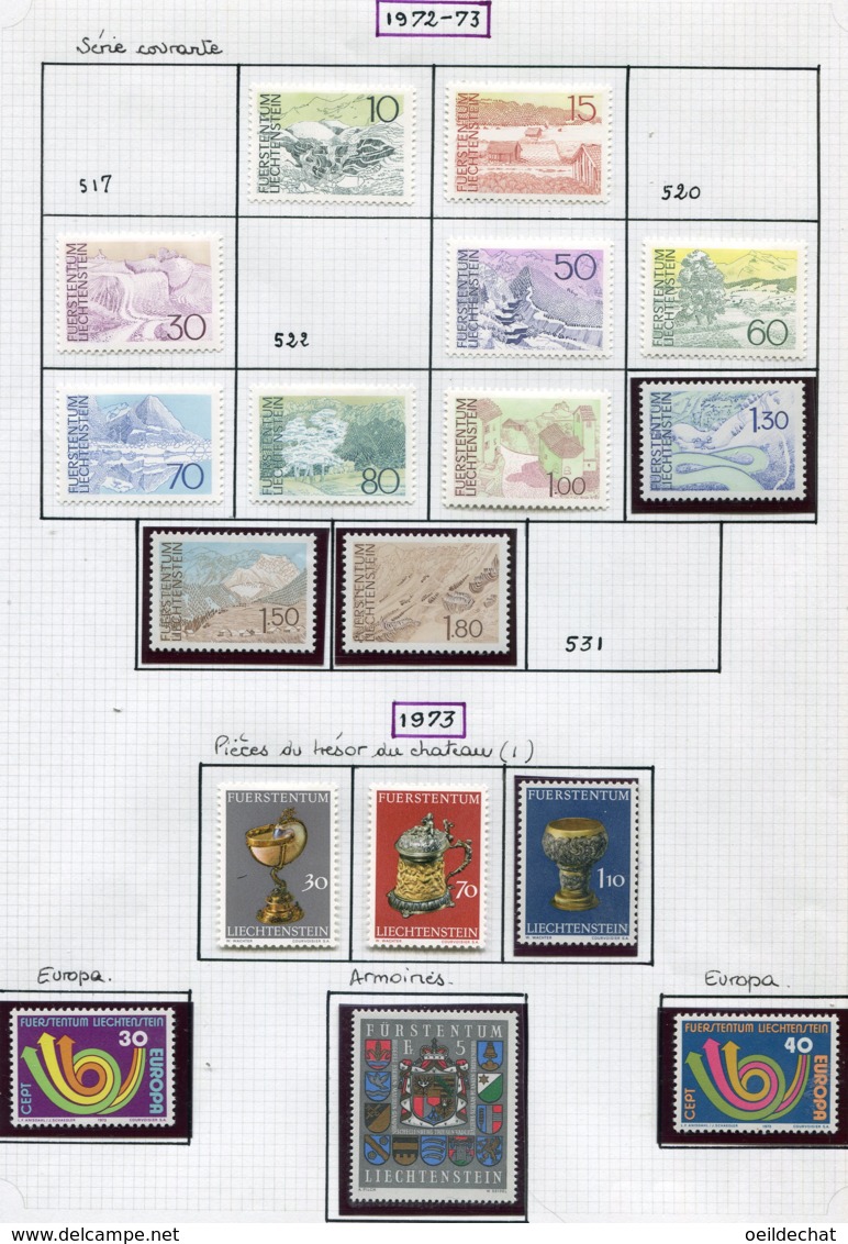 11926 LIECHTENSTEIN  Collection Vendue Par Page N° 518/9, 521, 523/30, 532/3, 534/6, 537 */ ** 1972-73  TB/TTB - Collections