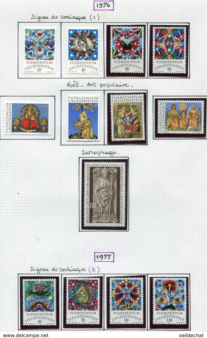 11931 LIECHTENSTEIN  Collection Vendue Par Page N° 599//602, 603/6, 607, 608/11 **/ * 1976-77  TB/TTB - Collections