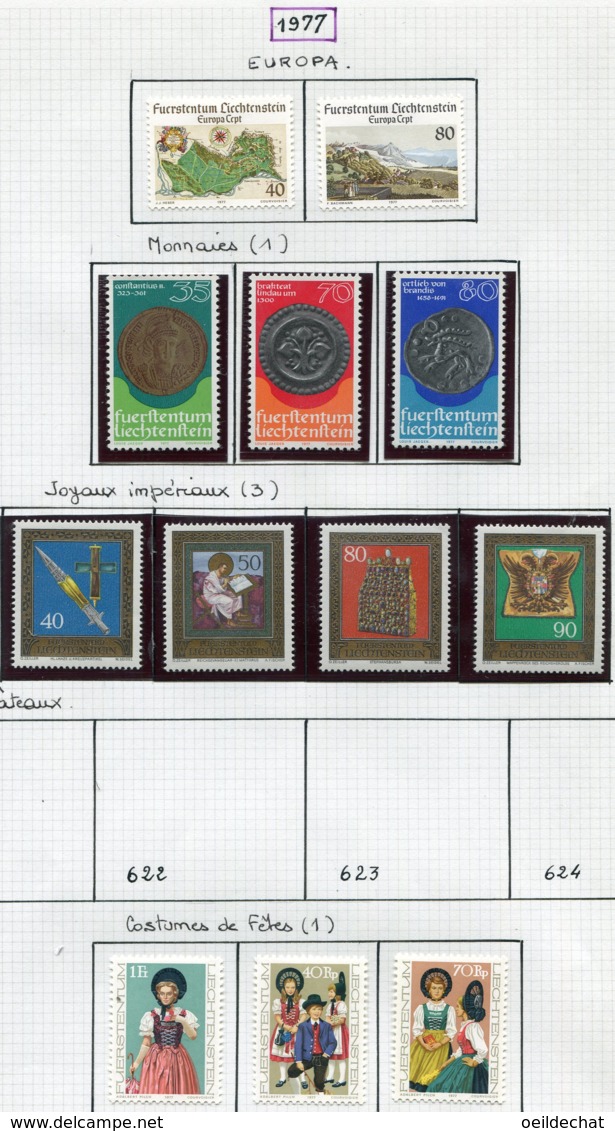 11932 LIECHTENSTEIN  Collection Vendue Par Page N° 612/3, 614/6, 617/20, 625/7 **/ * 1977  TB/TTB - Collections