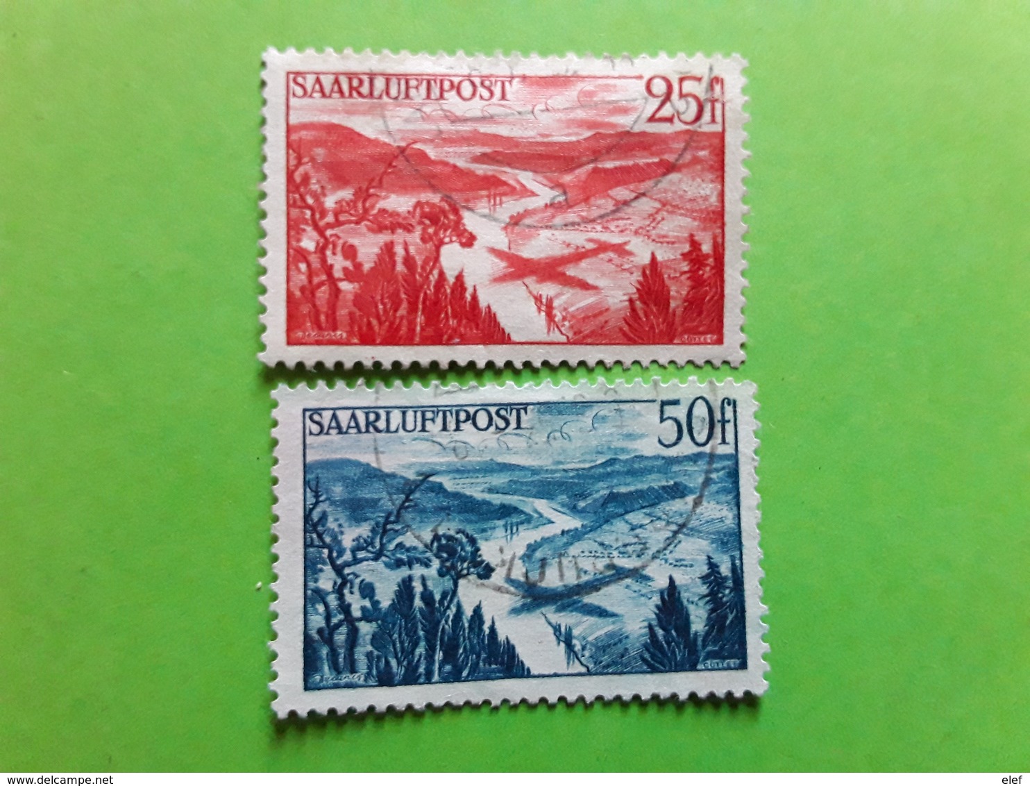 SARRE / SAAR, Saarluftpost Poste Aerienne, 2 Timbres Yvert No 9 Et 10 , Mettlach, Obl TB Cote 9 Euros - Airmail