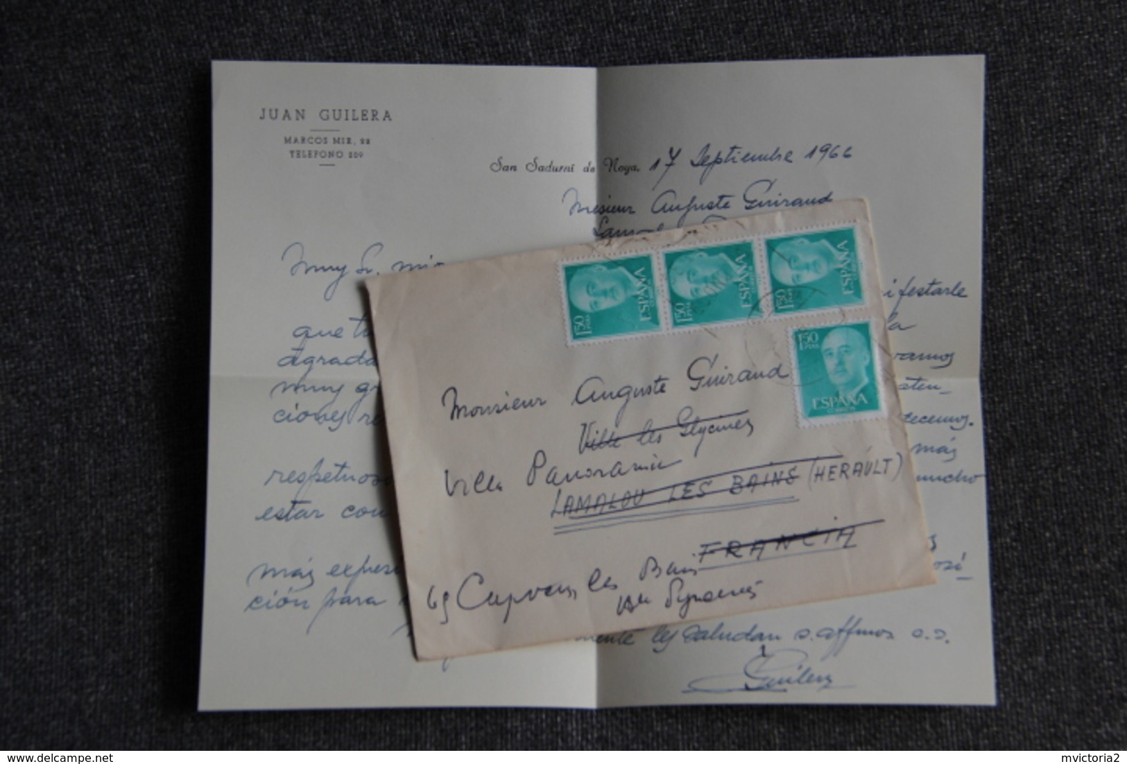 ESPAGNE - Timbres Sur Lettre De SAN SADURNI DE ROYA Vers FRANCE - Cartas & Documentos