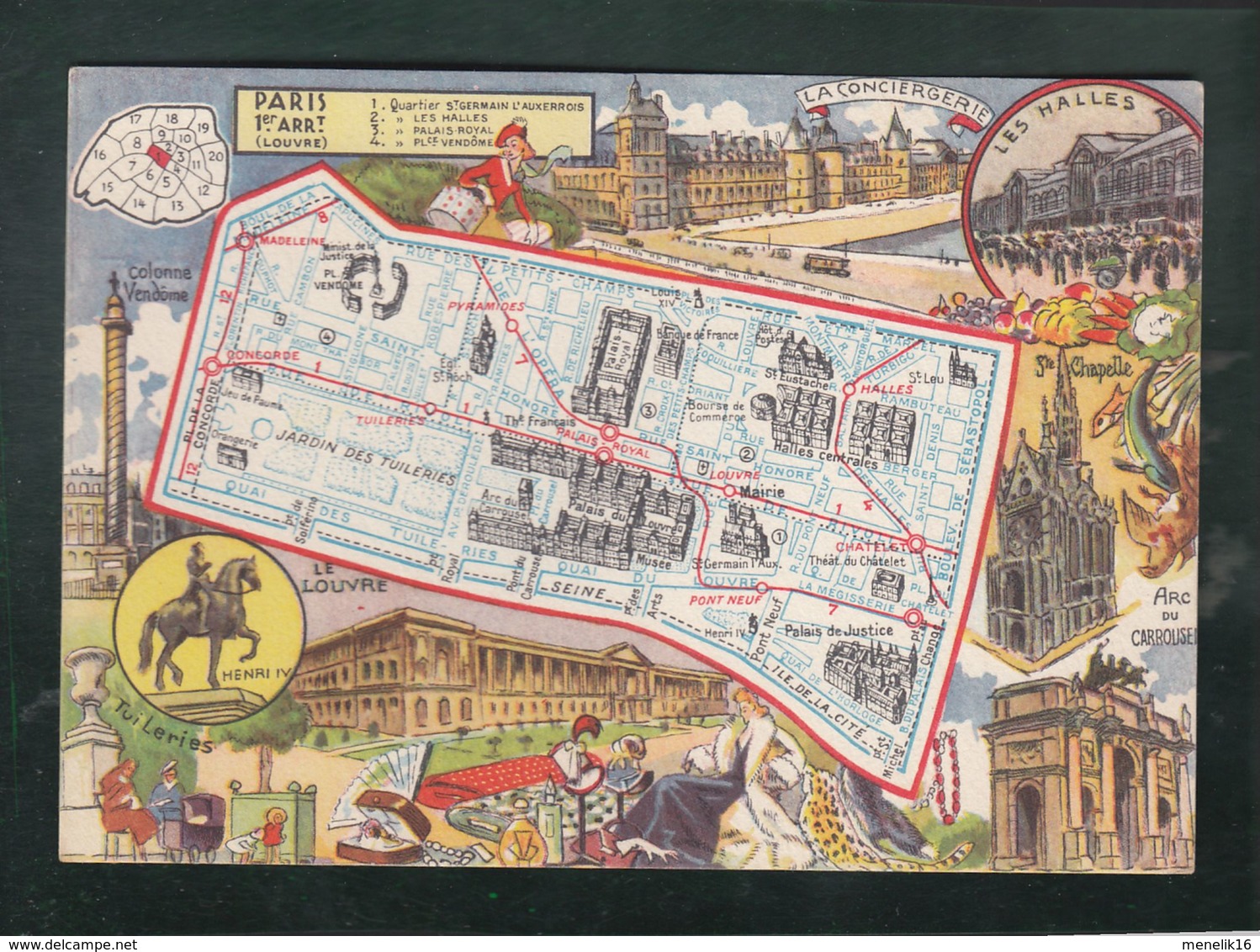 CP - 75 - Paris - Arrondissements Illutrés - Plan Du 1° Arrondissement - Dessins En Fond - Paris (01)