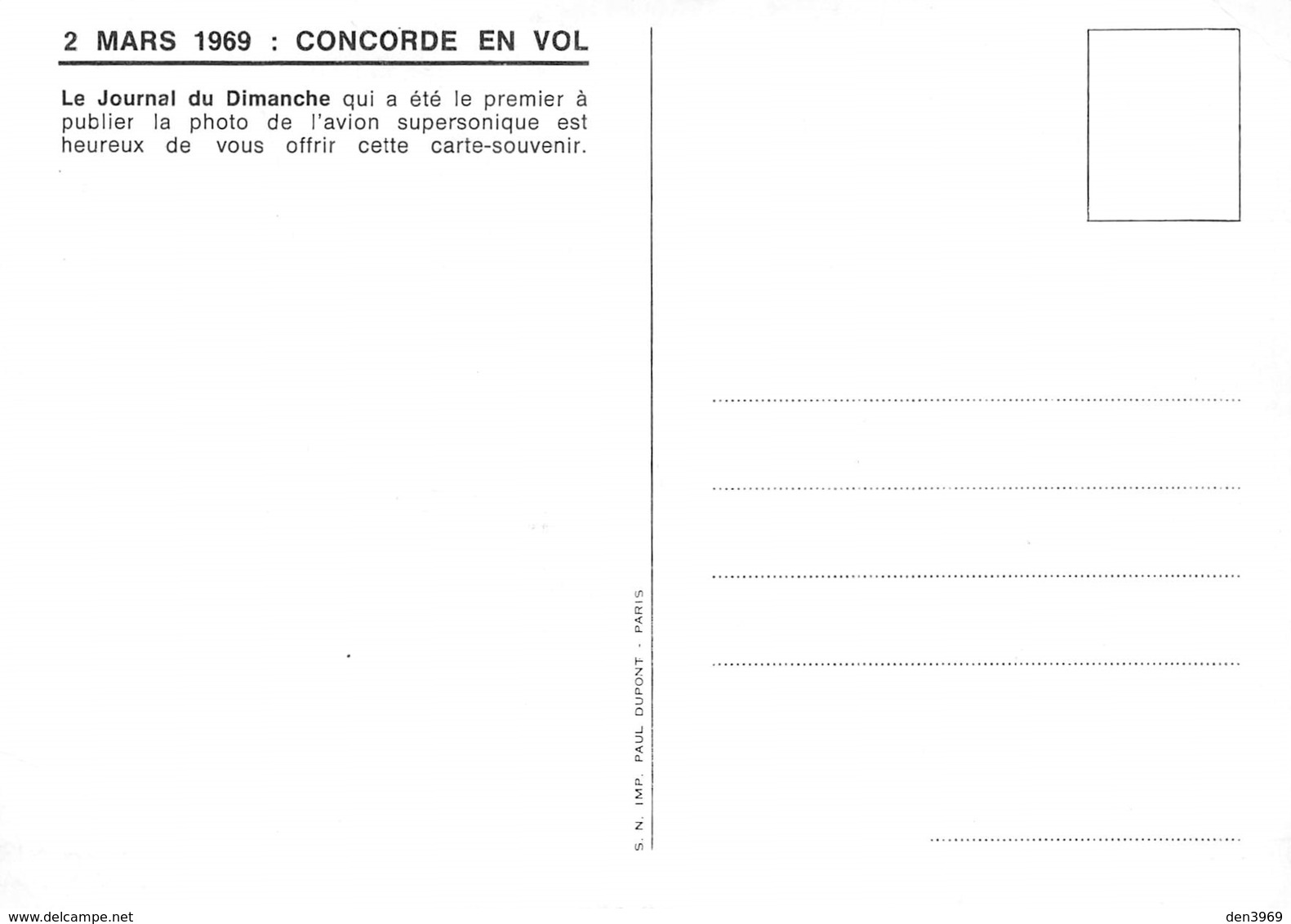 Avion - CONCORDE En Vol Le 2 Mars 1969 - Carte Offerte Par Le Journal Du Dimanche - 1946-....: Ere Moderne