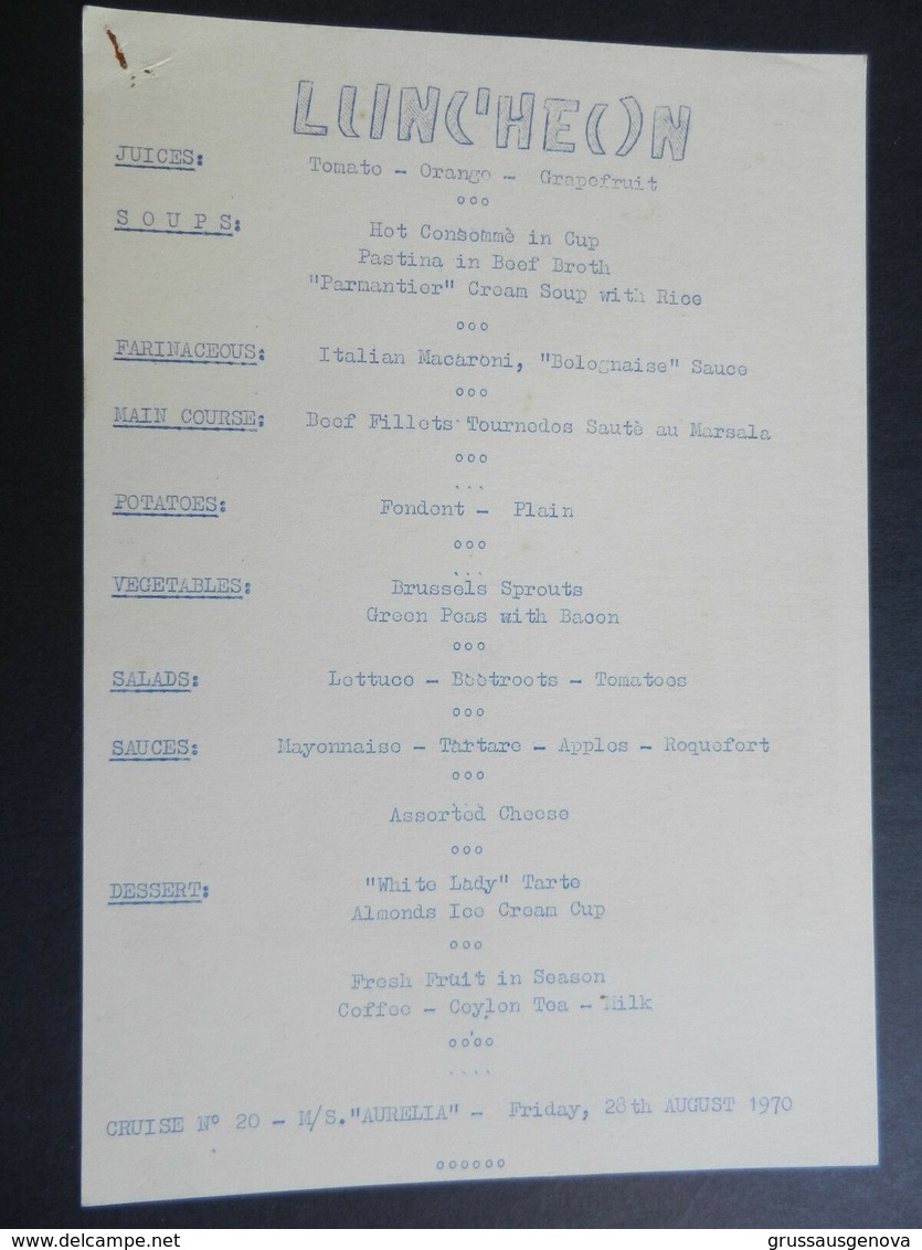 8F) MENU' NAVE AURELIA COGEDAR LINE 1970 NON COMUNE - Menu