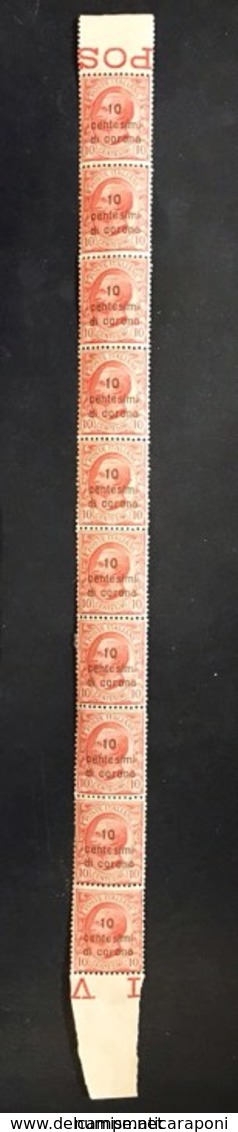 TRENTO E TRIESTE 1919 10 Cent Sovrastampato In Centesimi Di Corona 10 Cent Blocco Di 10 Esemplari Cod.fra.813 - Trento & Trieste