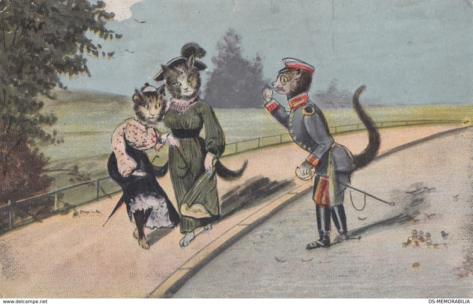 Dressed Humanised Cats Postcard 1905 - Katten