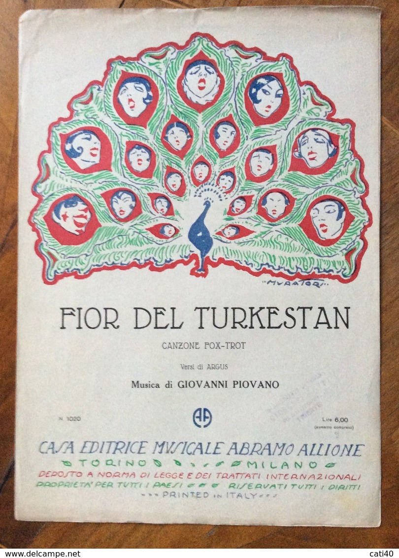SPARTITO MUSICALE VINTAGE  FIOR DEL TURKESTAN Di Argus-Piovano  Dis.MURATORI CASA EDITRICE MISICALE ABRAMO ALLIONE MILAN - Folk Music