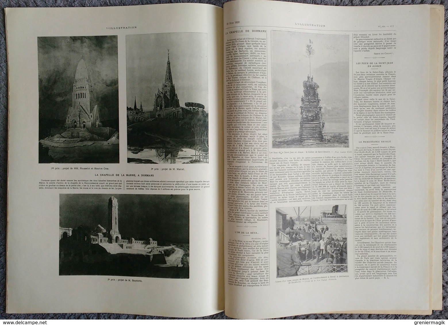 L'Illustration 4034 26 juin 1920 Congrès féministe de Genève/Verrières art du vitrail/Dormans/Moulins de Meaux/Mossoul