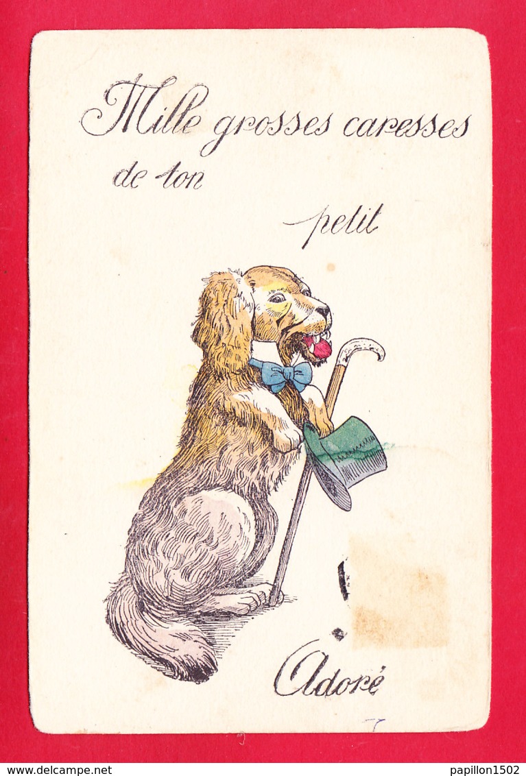 Animaux-527Ph49  Mille Grosses Caresses De Ton Petit "chien" Adoré, Un Chien Avec Noeud Papillon, Canne Et Chapeau - Chiens