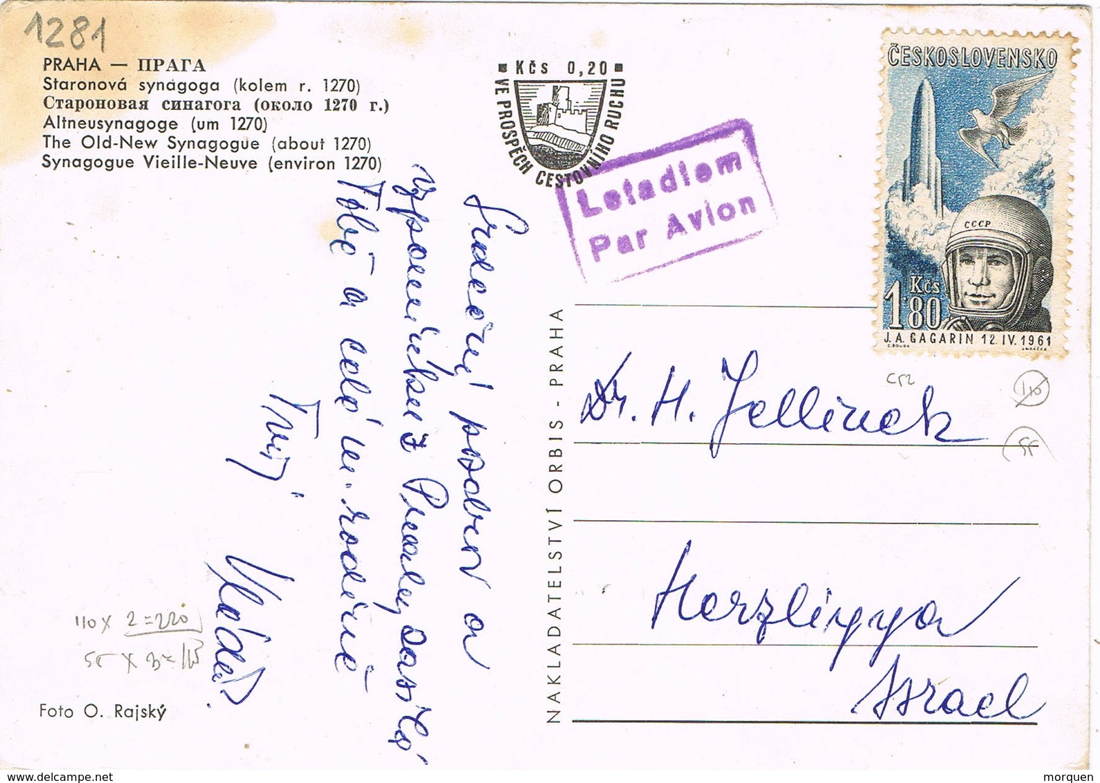 31992. Postal Aerea PRAHA (Checoslovaquia) 1961. GAGARIN Stamp, Astronauta - Cartas & Documentos