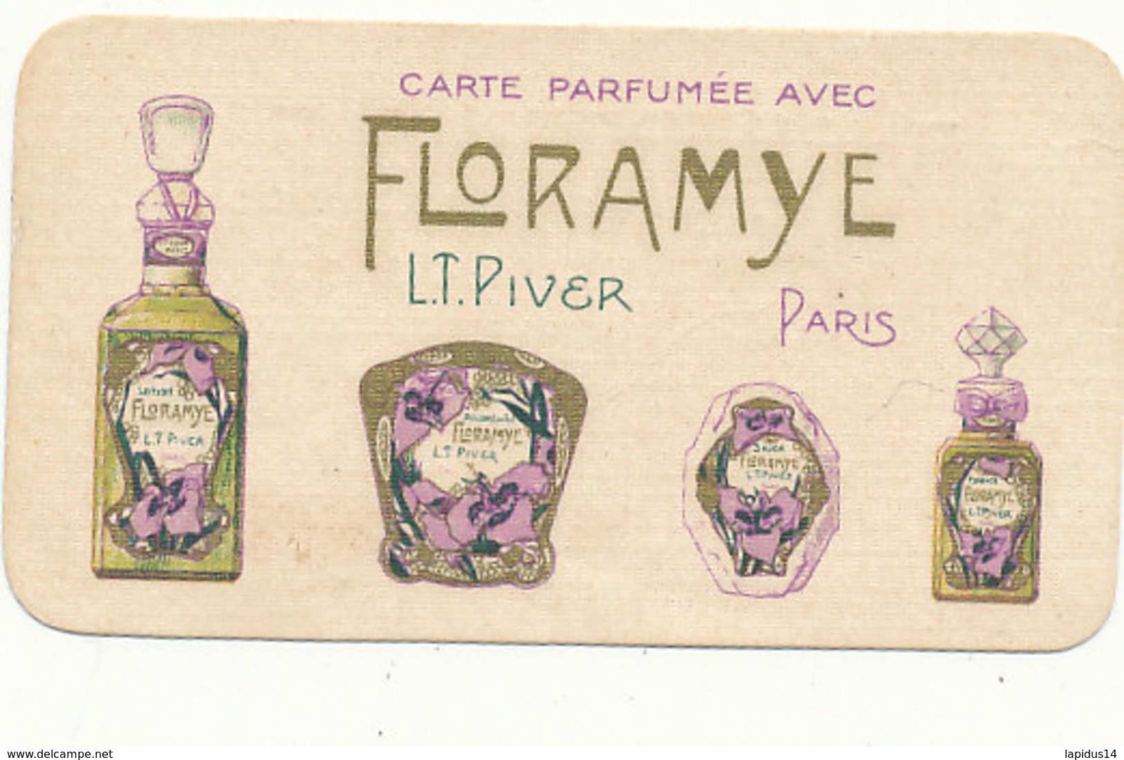 CARTE PARFUMEE - FLORAMYE   L. T. PIVER  PARIS AVEC PUB  A. CHEREAU  DREUX - Oud (tot 1960)