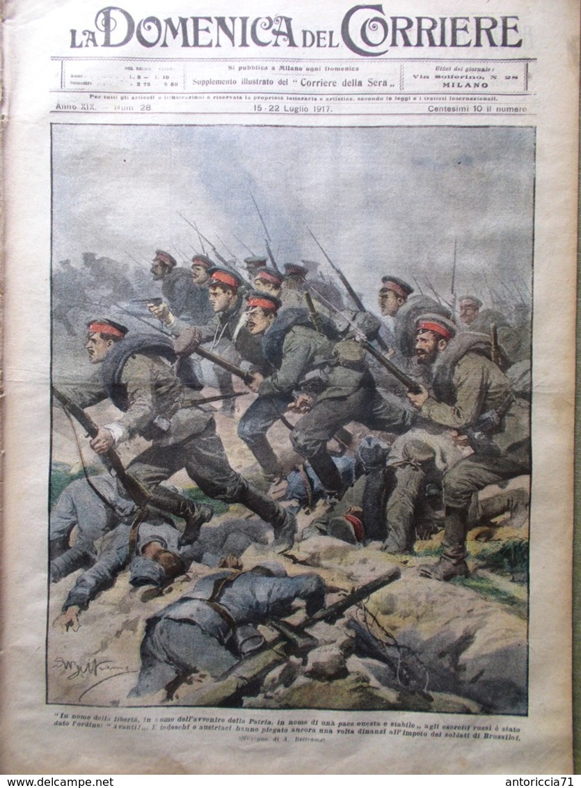 La Domenica Del Corriere 15 Luglio 1917 WW1 Houdini Funerali Randaccio Adamello - Guerra 1914-18