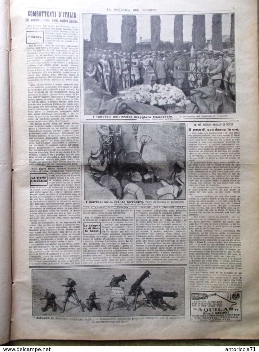 La Domenica Del Corriere 15 Luglio 1917 WW1 Houdini Funerali Randaccio Adamello - Guerra 1914-18