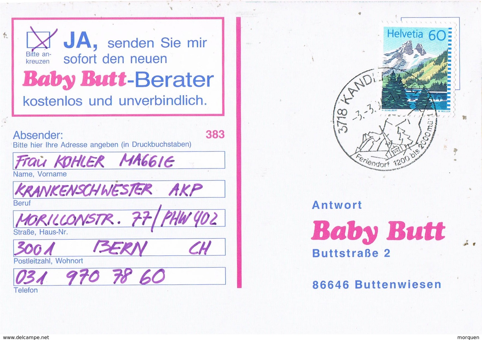 31996. Tarjeta KANDERSTEG (Bernes Oberland) 1994. Feriendorf - Enteros Postales