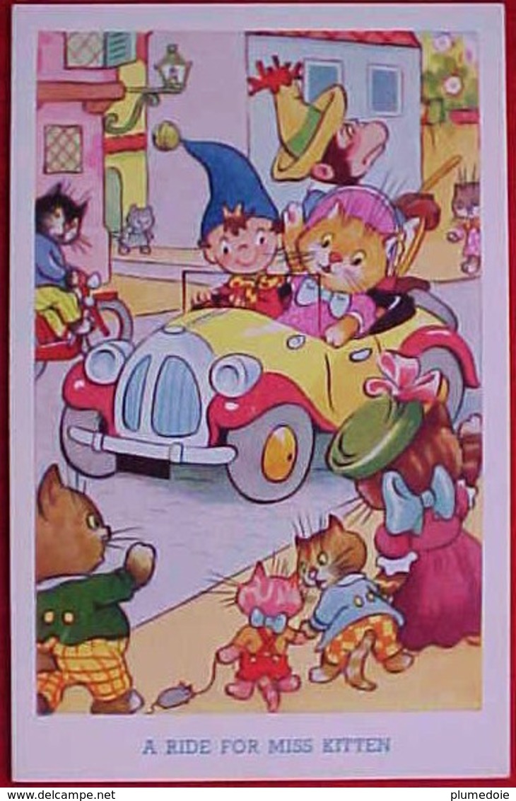 Cpa Chats Humanisés , OUI-OUI & VOITURE JAUNE, PROMENADE Mlle CHAT, E BLYTON , A RIDE For MISS KITTEN . J SALMON - Animaux Habillés