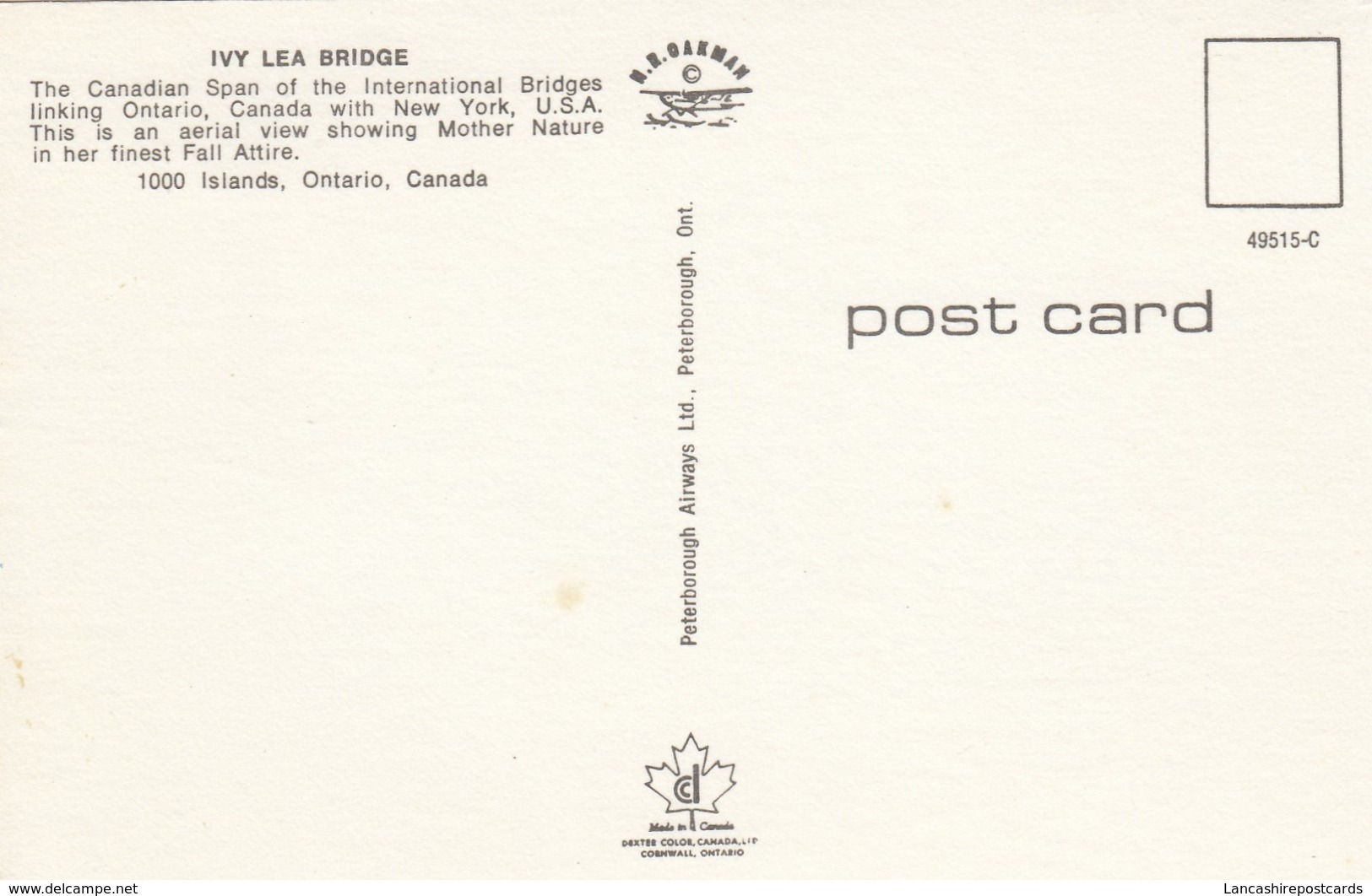 Postcard Ivy Lea Bridge 1000 Islands Ontario Canada My Ref  B12938 - Thousand Islands