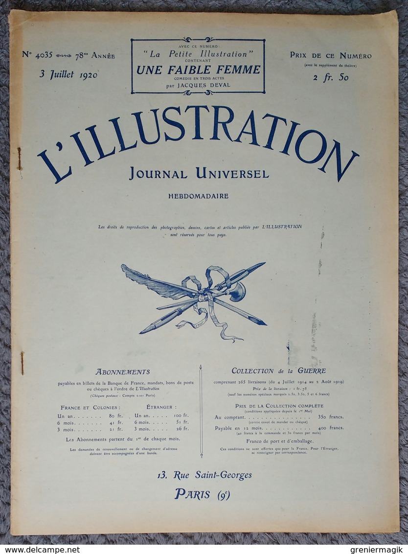 L'Illustration 4035 3 Juillet 1920 Sahara Mort Du Général Laperrine/Siam/Maroc/Révélations De Von Kluk/Hippisme Paris - L'Illustration