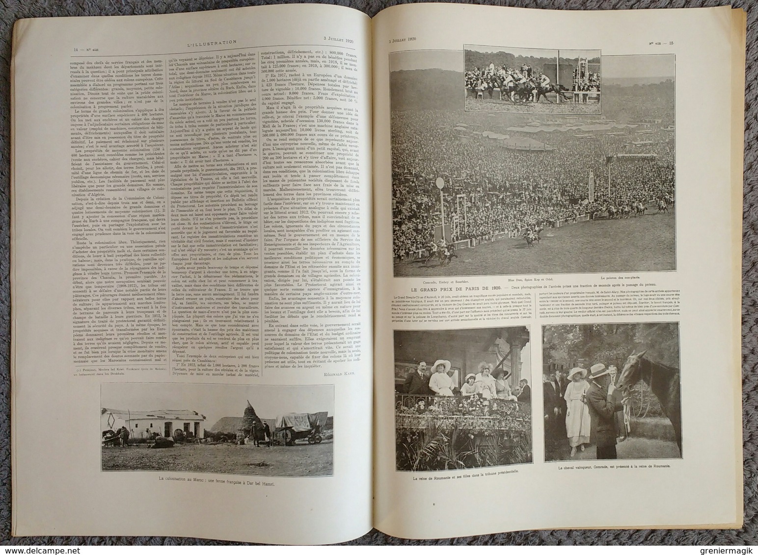 L'Illustration 4035 3 juillet 1920 Sahara mort du général Laperrine/Siam/Maroc/Révélations de Von Kluk/Hippisme Paris