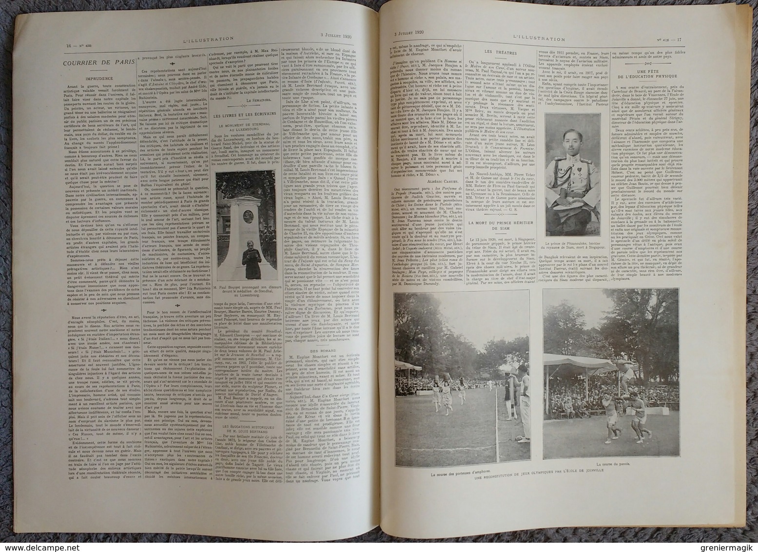 L'Illustration 4035 3 juillet 1920 Sahara mort du général Laperrine/Siam/Maroc/Révélations de Von Kluk/Hippisme Paris