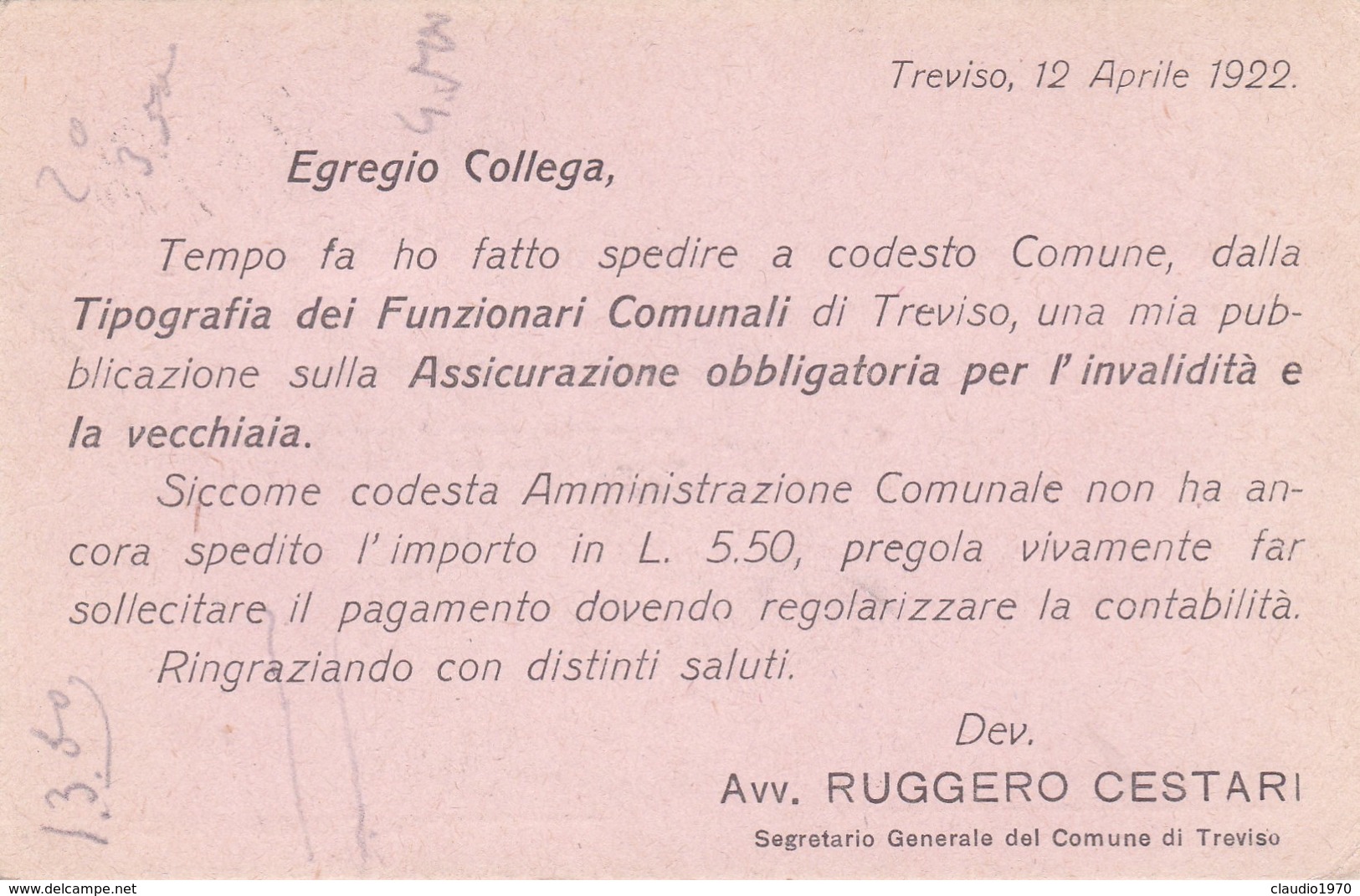 STORIA POSTALE - TREVISO - VIAGGIATA PER MONTECCHIO MAGGIORE ( VICENZA) - Storia Postale