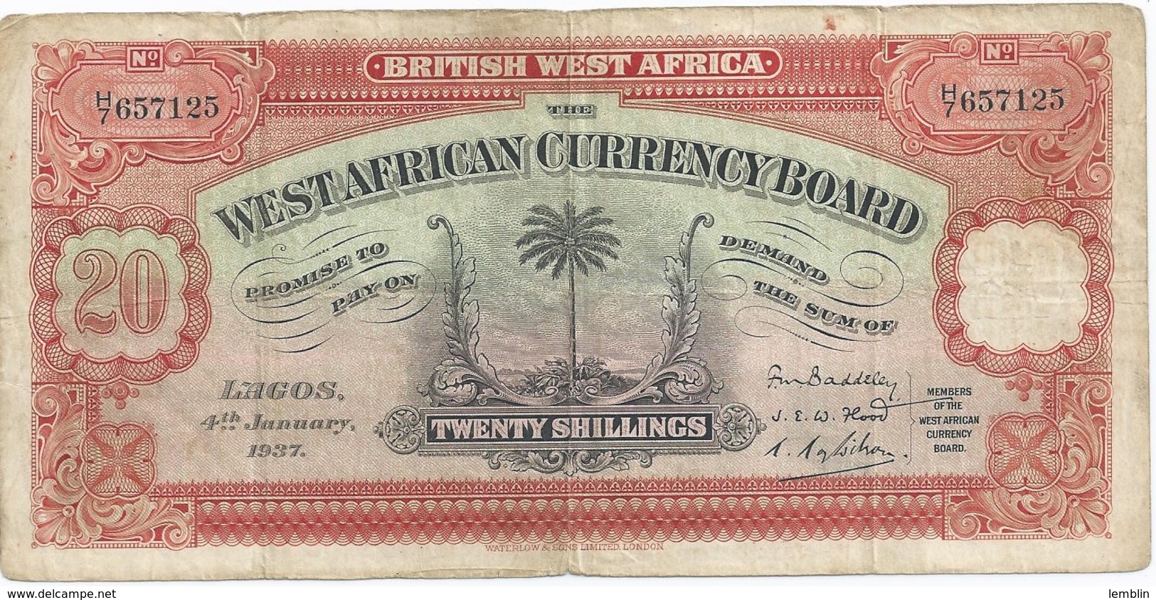 20 SHILLINGS AFRIQUE OCCIDENTALE BRITANNIQUE 1937 - Autres - Afrique