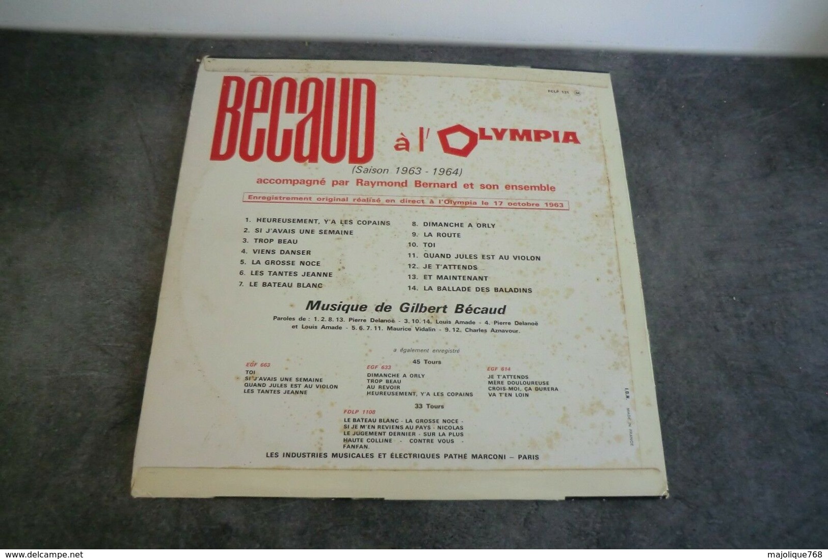 Disque De Becaud à L'Olympia - Heureusement, Y'a Les Copains - La Voix De Son Maître - FCLP 121 M - 1963/1964 - - Autres - Musique Française