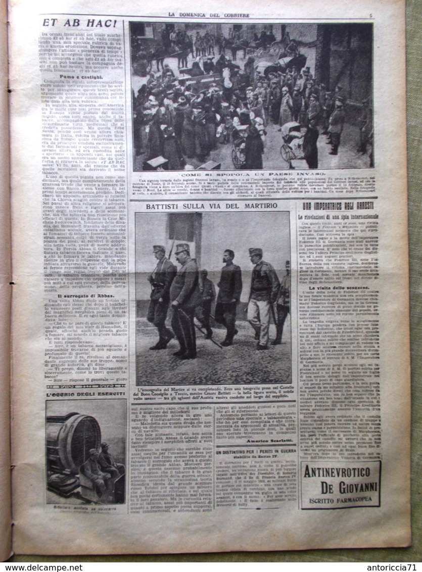 La Domenica Del Corriere 5 Agosto 1917 WW1 Bethencourt Bonacci Cesare Battisti - War 1914-18