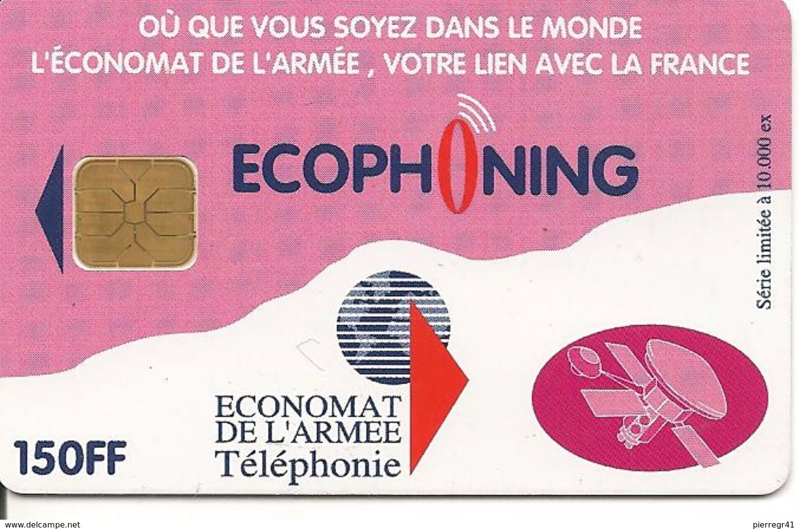 CARTE-PUCE-MILITAIRE- ECOPHONING-SFOR 6-150FF-V° SATELLITE-ROSE-10000ex-TBE - - Militares