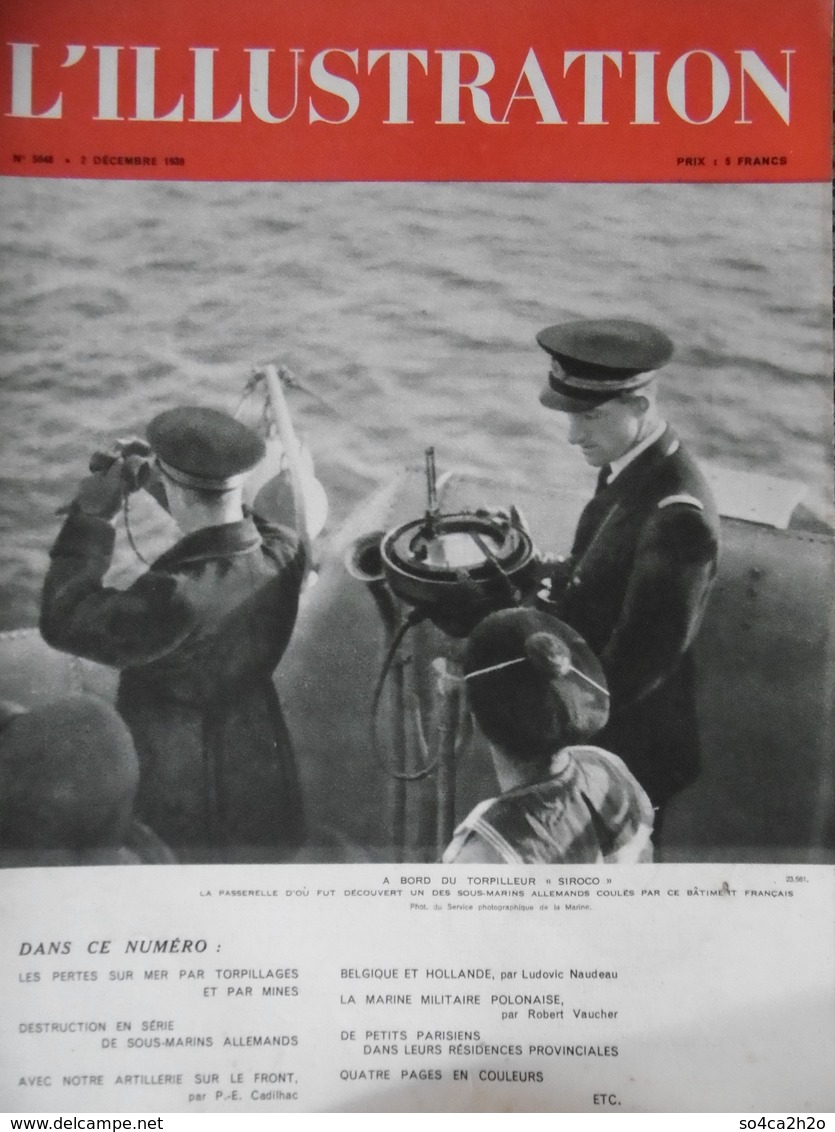 L'Illustration N° 5048 Du 2 Décembre 1939 La Lutte Contre Les Sous-marins; A Bord Du Torpilleur Sirocco - L'Illustration