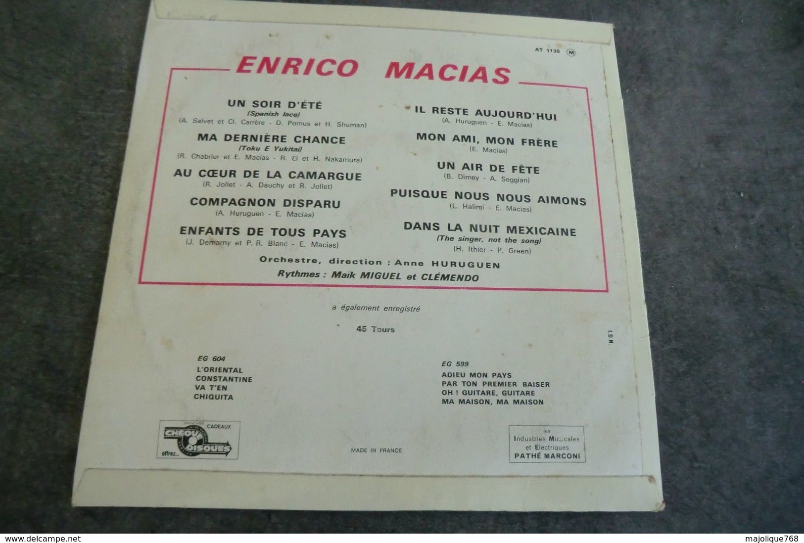 Disque 25 Cm De Enrico Macias - Un Soir D'été - Pathé AT 1135 M - 1962 - Formats Spéciaux