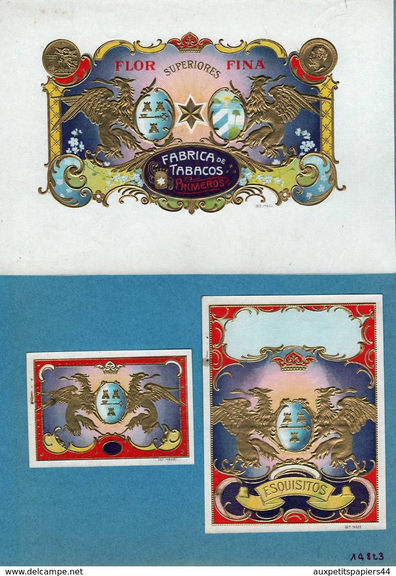 Collection 45 Anciennes étiquettes Dorées Gaufrées de Cigares Rosadora, Flor, Vigtoire, Esquisitos, Factoria, Diplomatic