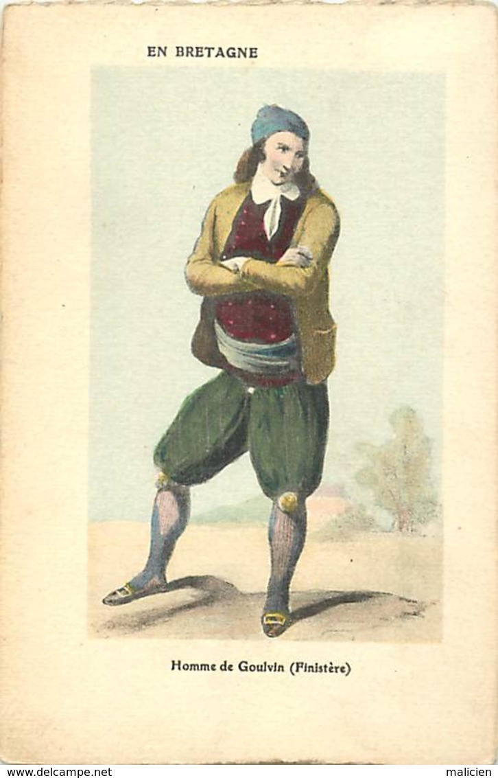 - Finistère -ref-E159-  Goulvin - Homme De Goulvin - Costume - Costumes - Folklore - Carte Colorisée Bon Etat - - Autres & Non Classés