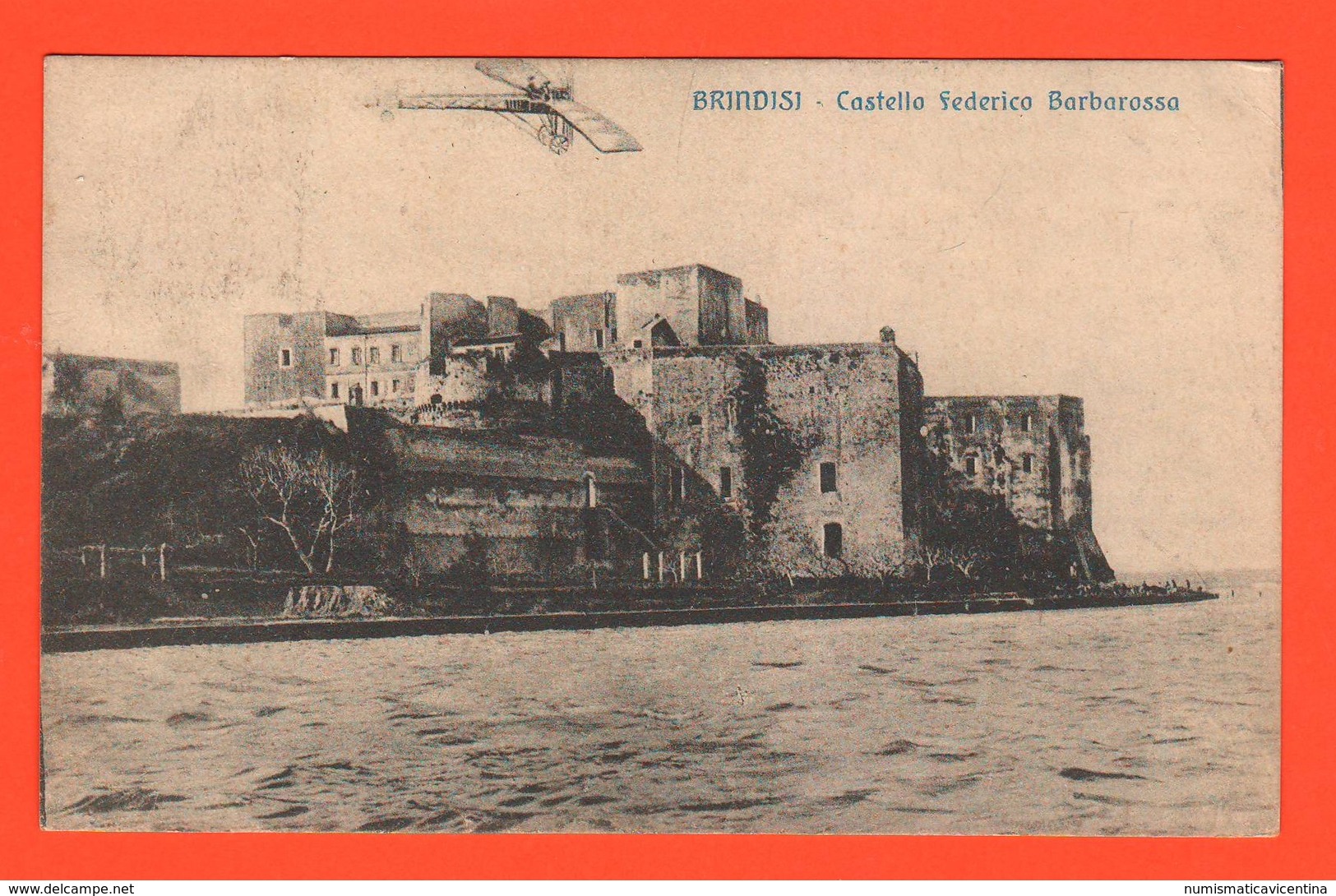 Brindisi Castello Barbarossa Aeroplanino In Volo Cpa Viaggiata Gennaio 1918 - Brindisi