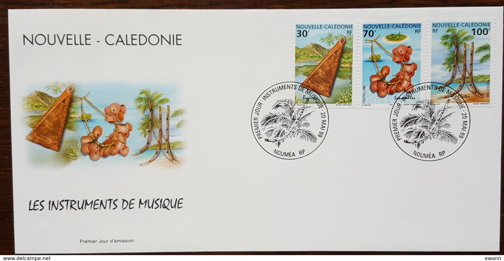 Nouvelle-Calédonie - FDC 1999 - YT N°788 à 790 - Instruments De Musique - FDC