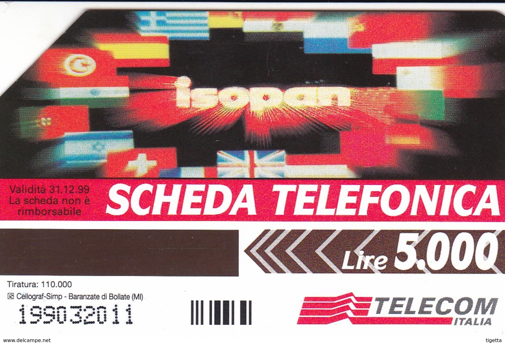 SCHEDA TELEFONICA  ISOPAN   SCADENZA 31/12/1999 USATA - Pubbliche Speciali O Commemorative