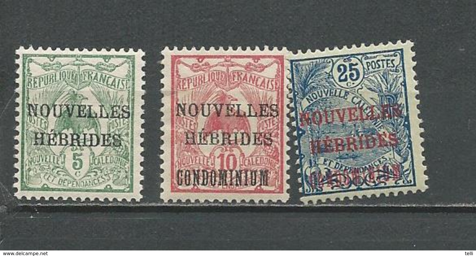 NOUVELLES HEBRIDES Scott F1, F7, F18 Yvert 1**, 16, 17 (3) ** Et *  Cote 9,25 $ 1908-10 - Neufs