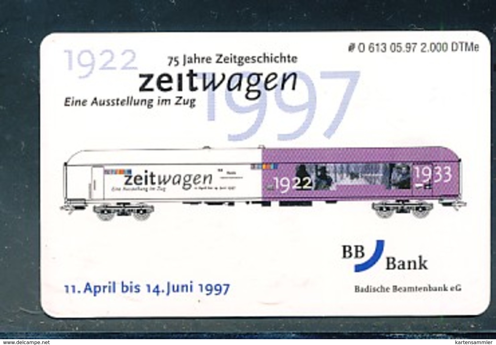 GERMANY Telefonkarte O 613 97  BB-Bank Eisenbahn - Auflage  2 000 Stück - Siehe Scan -15597 - O-Series: Kundenserie Vom Sammlerservice Ausgeschlossen