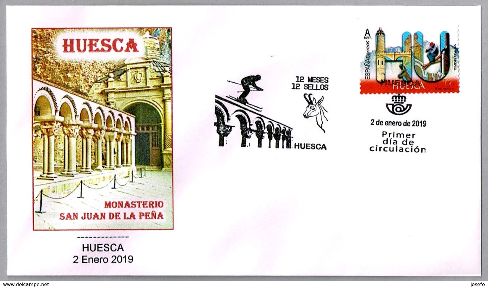 12 MESES - 12 SELLOS - HUESCA - Monasterio De San Juan De La Peña. SPD/FDC Huesca, Aragon, 2019 - Abadías Y Monasterios