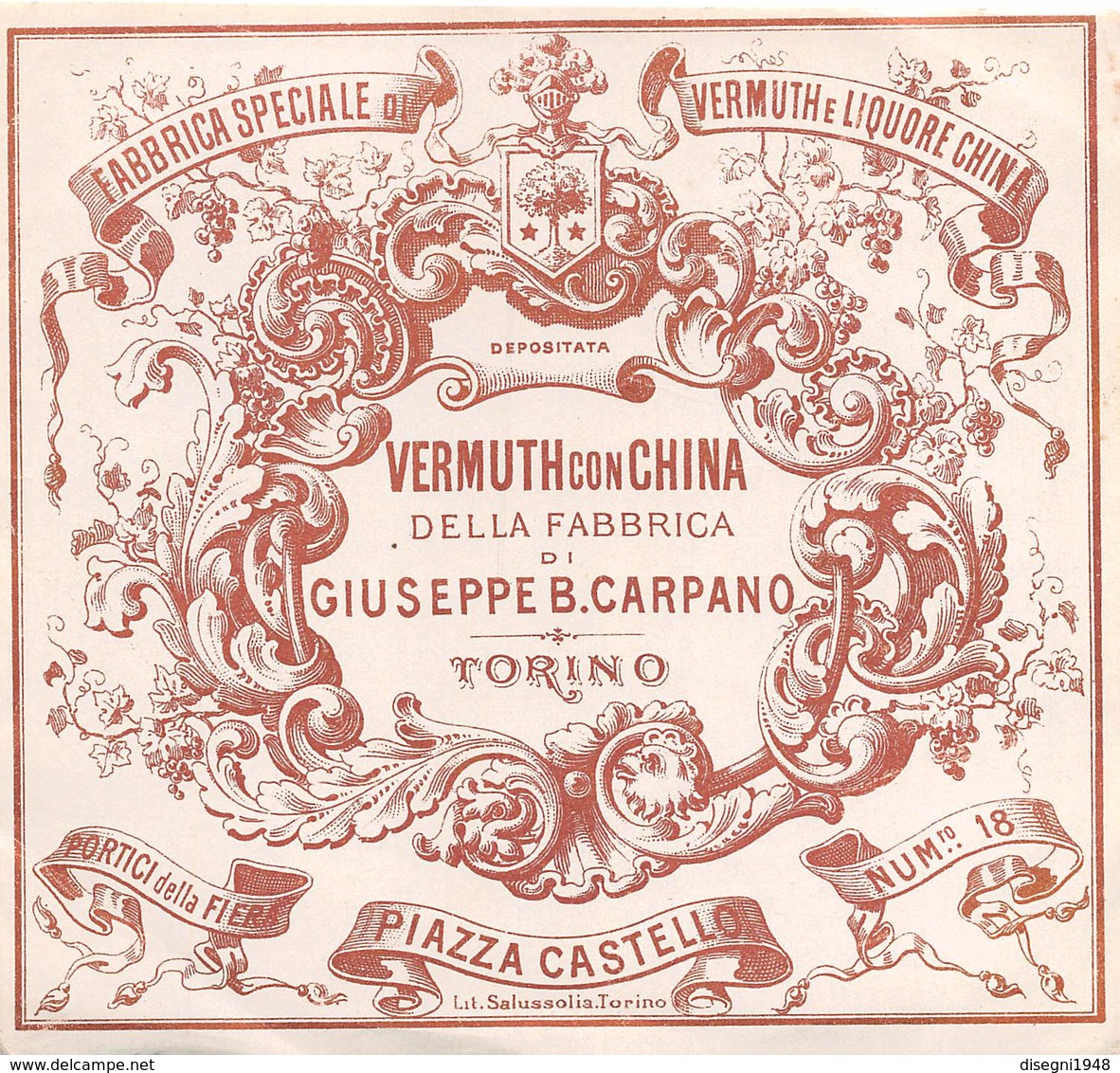 07734 "VERMOUTH CON CHINA DELLA FABBRICA DI GIUSEPPE B. CARPANO - TORINO " ETICH. ORIG. - Altri & Non Classificati